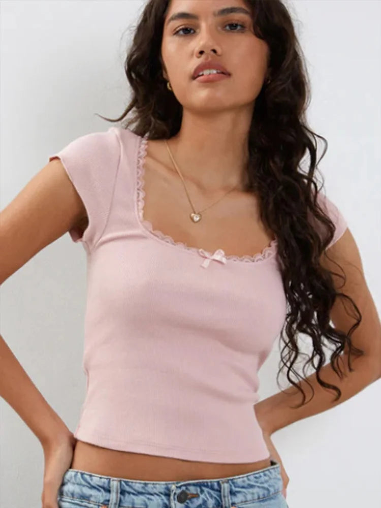 Romy Lace-Trim Baby Tee — alternate view 4