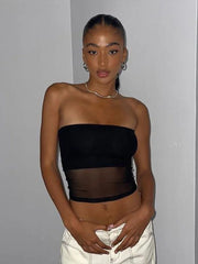 Model wearing the Celine Mesh Corset Top