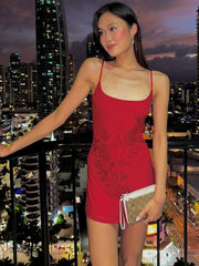 Model wearing the Anya Crystal Flower Mini Dress