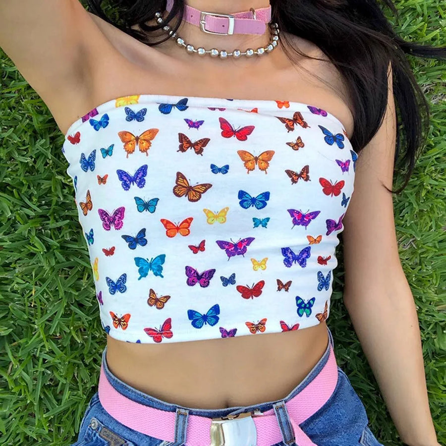 Model wearing the Kira Graphic Bandeau Top