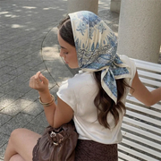 Model wearing the Grace Satin Square Scarf