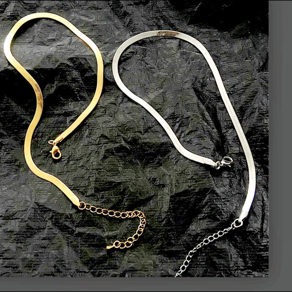 Model wearing the Nelle Double Snake Chain Necklace