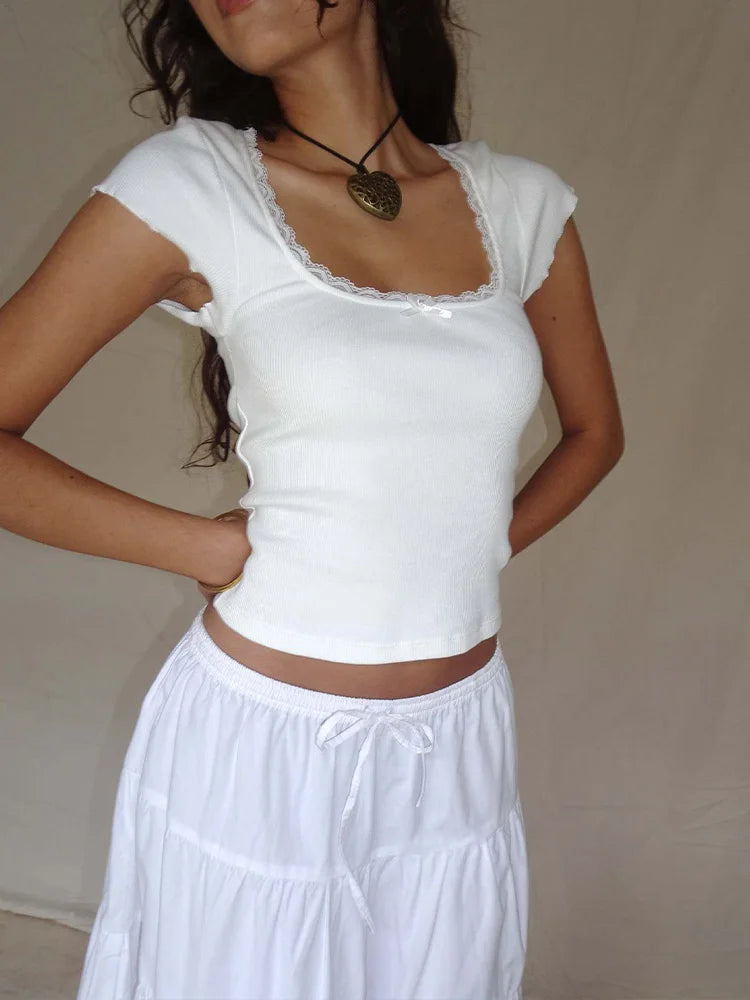 Romy Lace-Trim Baby Tee — Luxe Bae product image
