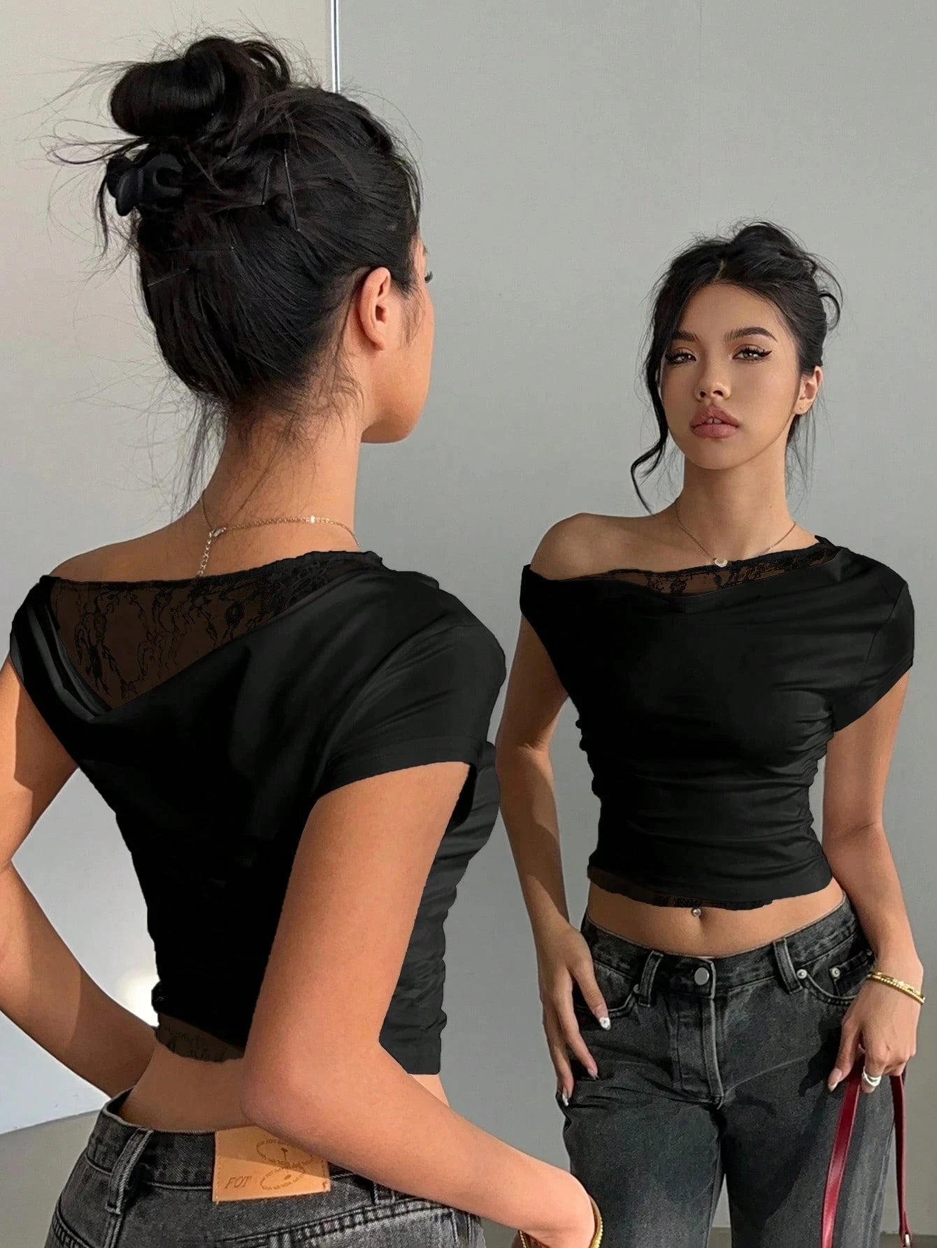 Simone Lace Draped Crop Top product view 16