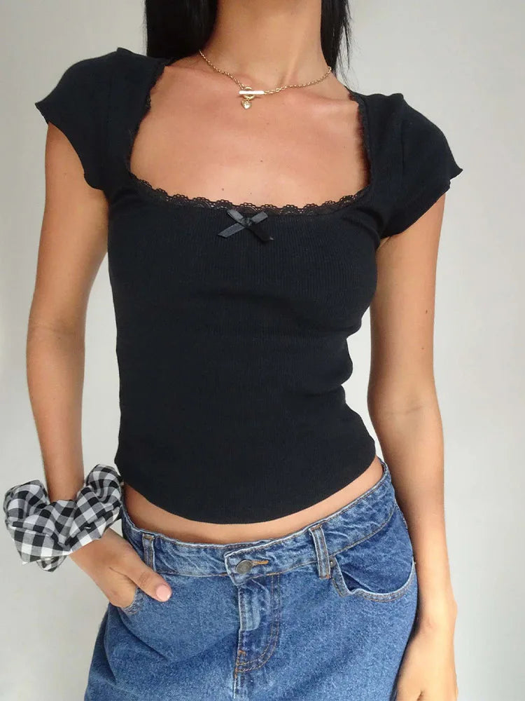 Romy Lace-Trim Baby Tee — alternate view 3