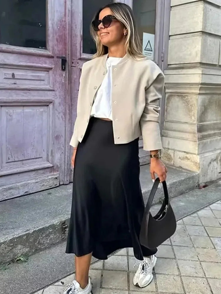Nelle Satin Midi Skirt — Luxe Bae product image