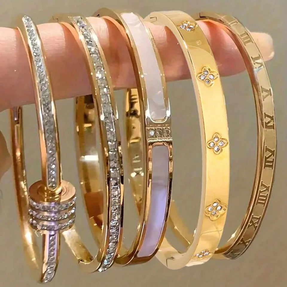Model wearing the Kiara Crystal Bracelet Stack