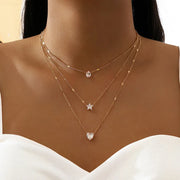 Model wearing the Delia Layered Crystal Necklace