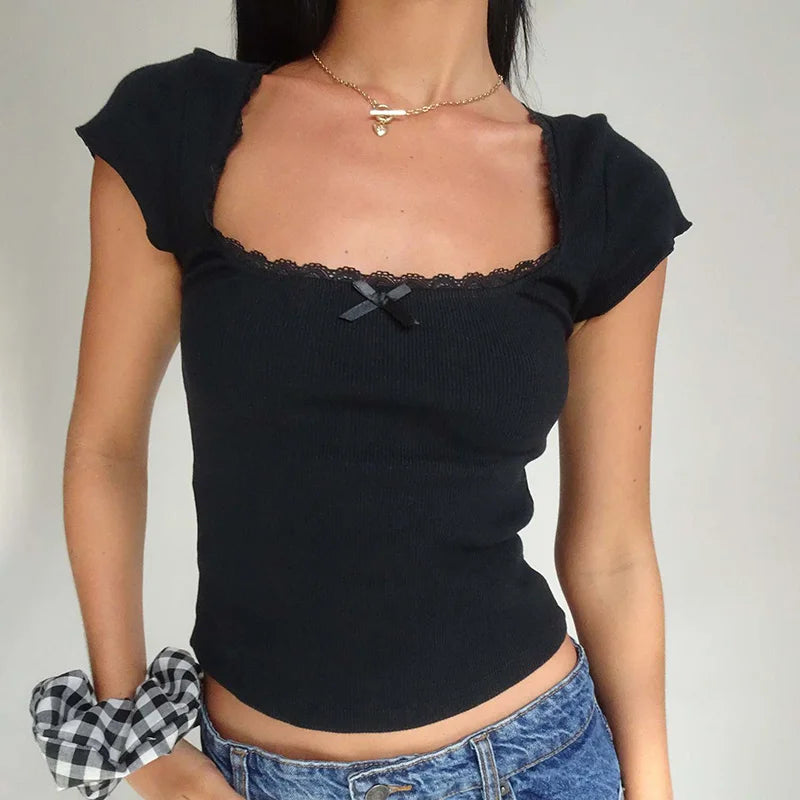 Romy Lace-Trim Baby Tee — alternate view 7